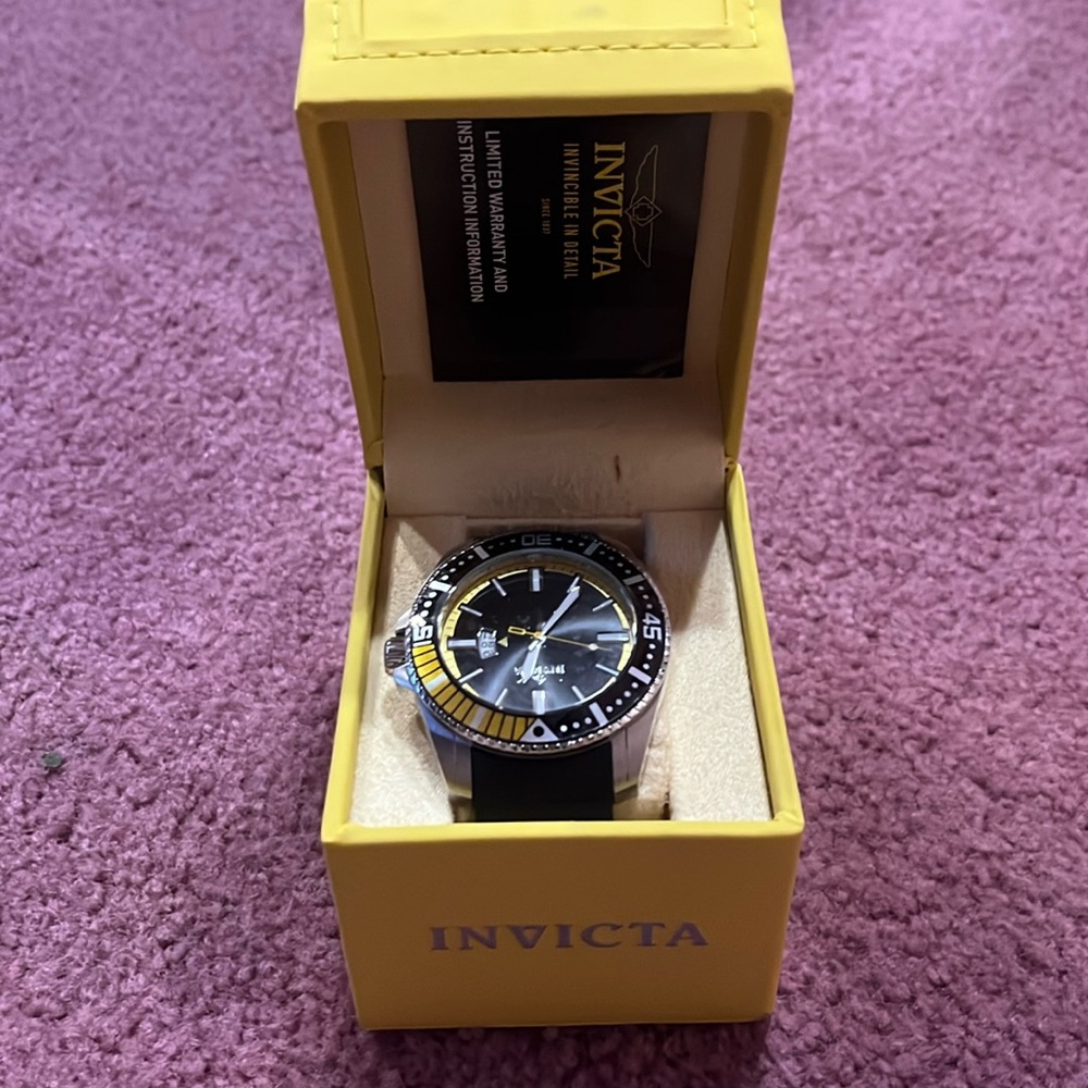 Invicta Men’s Watch - black band, black and yellow face
